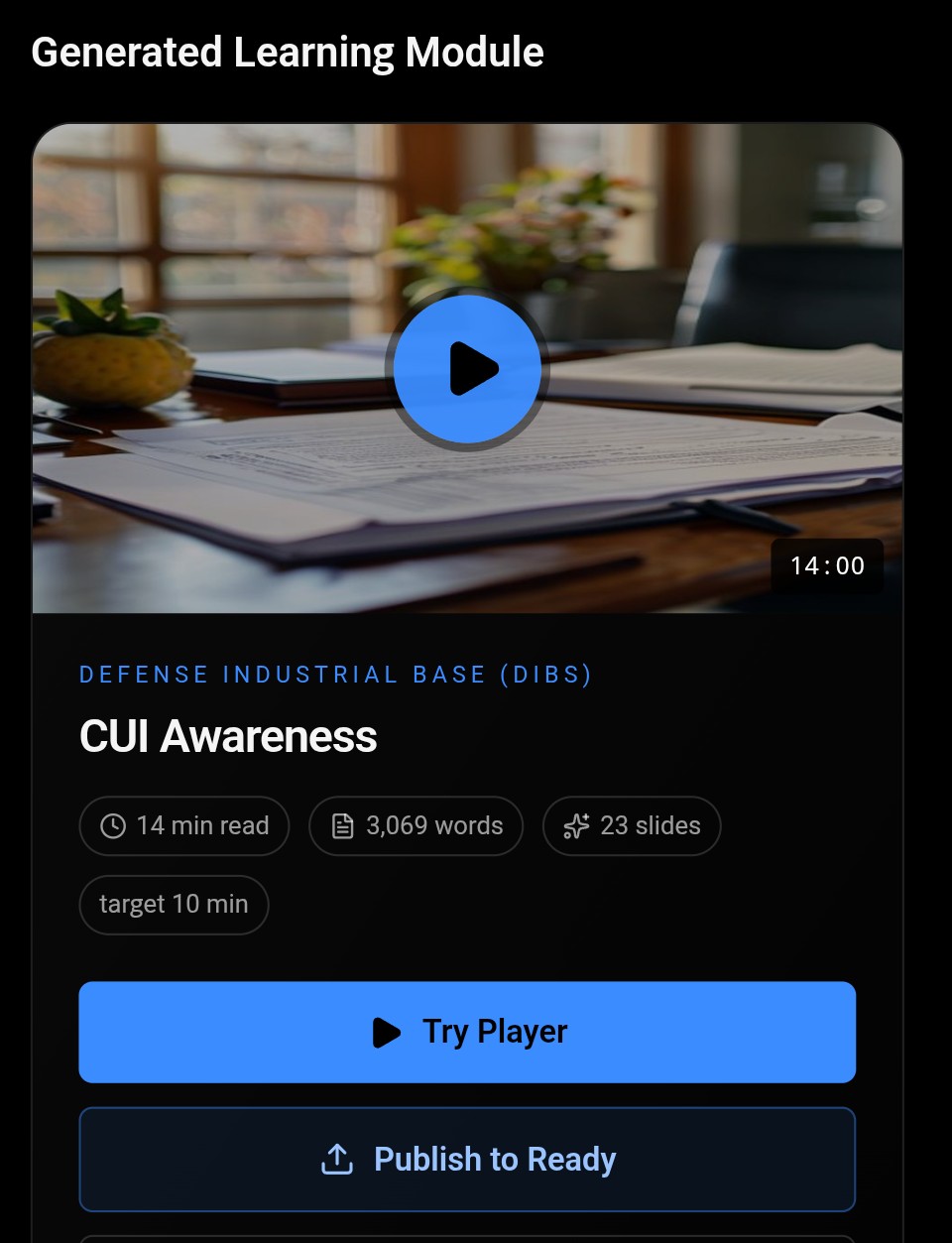 ParablAI learning player in use — CUI Awareness module on mobile